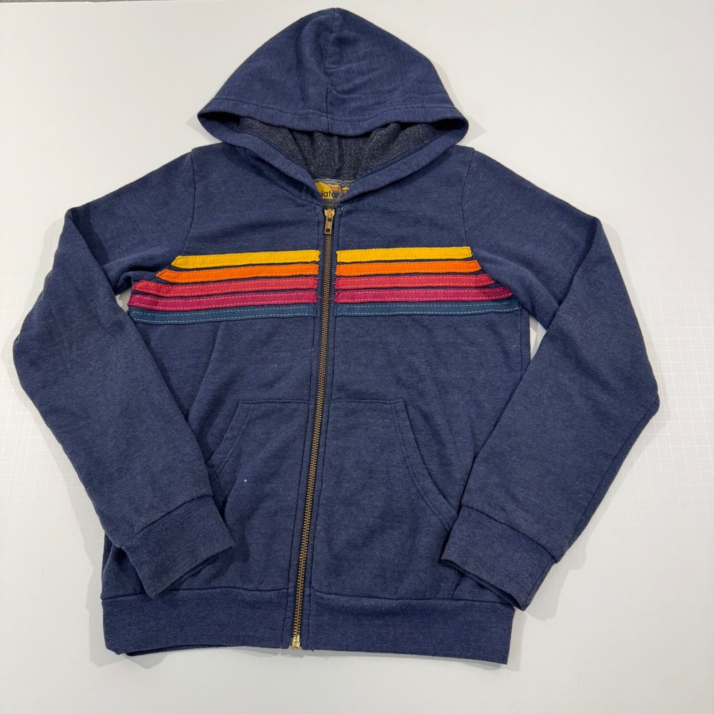 Aviator Nation Zip Hoodie Kids Size 14 Blue 5-Stripe Retro California Made